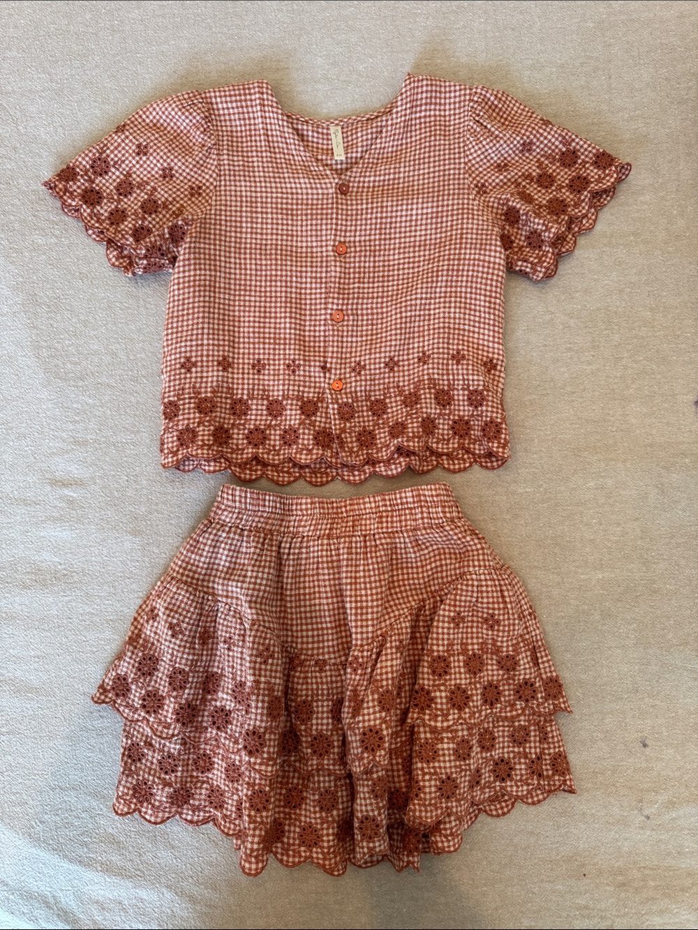 Rylee + Cru Gingham Embroidered Two-Piece Set